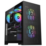 SAMA 메시 미드 타워 PC 케이스 고풍량 게임 전면 패널 강화 유리 측면 패널 3x140mm ARGB PWM 사전 설치 ATX ATX ITX 지원 블랙... 