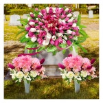 플로라티아 묘비 장식용 헤드스톤 플라워 안장 인조 꽃, 대형 튤립 Purple-orange 1 Bouquet : GSN