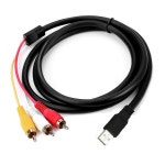 듀오하이엘 USB-RCA 케이블, 5피트 USB 남성-RCA 남성 잭 스플리터 오디오 비디오 케이블, TV용 AV 어댑터 연결을 위한 3RCA 코드, PC HDTV... 