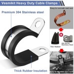 케이블 클램프 112 PCS 10 사이즈 - 1/4 5/16 3/8 1/2 5/8 3/4 1 1-1/4 1-1/2 1-3/4 스테인리스 스틸 파이프 클램프 모음 키트 고무 쿠션... 