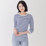 [에센셜] 스트라이프 자수 스몰포인트 라운드 7부 티셔츠 LCTSP371_BL : 지센 공식 스토어