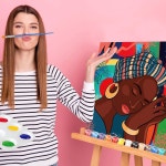 Paint Kit 10 페인트 파티 세트 캔버스 페인팅 파티용 미리 인쇄된 DIY 가상 성인의 데이트 Afro Queen Valentines Day : 새벽향 휘경
