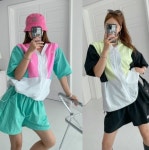 여성 스트링 빅사이즈 바스락 아노락 여름 반팔 반바지 트레이닝 세트 : 제이핏걸