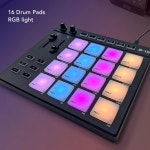 초급 음악 제작을 위한 전문가용 MIDI 패드 컨트롤러, 16개의 드럼 패드와 2개의 할당 가능한 페이더 노브가 있는 비트 메이커 머신, RGB... 