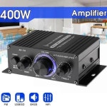 AK170 미니 소형 디지털 전원 오디오 자동차 앰프 홈 시어터 클럽 파티 음악 200Wx2 전원 블루 라이트 스테레오 : 허브C
