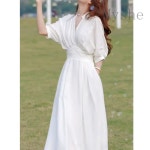 Kingfishe 여성 여름 고급 화이트 원피스 프렌치 롱원피스YC18 : 유한회사 럭키키트레이딩