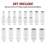 CASOman 14PCS 3/8 드라이브 6 Pt. 중간 길이 소켓 세트, 메트릭, 6, 7, 8, 9, 10, 11, 12, 13, 14, 15, 16, 17, 18, 19mm, : 베리온02115