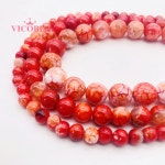 자연 붉은 불 용 정맥 마노 라운드 루즈 비즈 6 8 10 12MM 보석 만들기위한 크기 선택 6mm about 61 pcs : 올인원글로벌