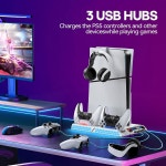 4레벨 팬과 9개의 RGB 모드를 갖춘 템프 오토 컨트롤 PS5/슬림/프로 냉각 스테이션, 모든 PS5 콘솔용 PS5 스탠드 수직 도크 스테이션, PS5... 