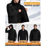 발레프 남성 레인 재킷 3인치 겨울 스키 방수 윈드브레이커 후드 반사 팩과 폴라 플리스 : 해직사