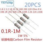 20pcs 1W 탄소 필름 저항기 1.8 2 2.2 18 20 22 180 200 220 Ohm R K 5% 저항 1R8 2R 2R2 20R 22R 220R 2.2K 22K 220 : 레드종합상사6