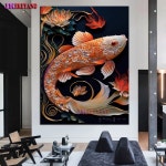 DIY 5D 다이아몬드 페인팅 잉어 물고기 및 연꽃 크로스 스티치 키트 풀 드릴 자수 모조 다이아몬드의 모자이크 그림 J3340 : 36키쟁이