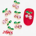 20Pcs 3D 레드/핑크 크리스탈 체리 네일 매력 골드/실버 금속 아트 라인 석 10x14mm 반짝 이는 부품 : 사과몰23
