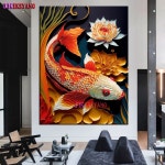 DIY 5D 다이아몬드 페인팅 잉어 물고기 및 연꽃 크로스 스티치 키트 풀 드릴 자수 모조 다이아몬드의 모자이크 그림 J3340 : 36키쟁이