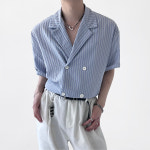 993 여름 린넨 더블 버튼 스트라이프 반팔 셔츠 오버핏 루즈핏 (2color) : 유씨오씨 UC5C