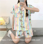 G1168 캐릭터 잠옷 먼작귀 우사기 하치와레 반팔 여름 홈웨어 선물 귀여운 : 쿠마네상점