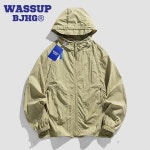 WASSUP 남성 여름 후드 바람막이 자켓 경량 등산 윈드브레이커 블랙 S : 꽃길미소