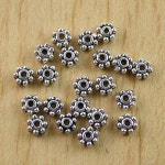티베트 실버 양면 플랫 데이지 비즈/스페이서, 구멍: 0.8mm, 4mm, 200 개, h0488 : 운김무역
