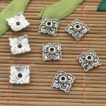 어두운 실버 톤 꽃 구슬 모자, 8.3mm 구멍: 1.1mm, h3146, 60 개 : 운김무역