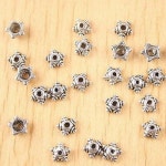 티베탄 실버 컬러 플라워 비즈 캡, 구멍: 1.4mm, H2734, 6.7x2.8mm, 100 개 : 운김무역