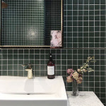 감성 카페 화장실 벽 바닥 세면대 모자이크 무광 그린 타일 48x48 : 비키타일