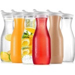 뚜껑이 있는 딜라비 플라스틱 물병 음료, 우유, 스무디, 아이스티, 미모사 바 용품 - 주스 용기 BPA 프리(6팩) 식기세척기 사용 불가 32... 