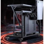 본체 거치대 PC 컴퓨터 데스크탑 거치대 선반 프린터 블랙 소형(높이조절)+PS5스탠드 : 이지투닷컴