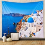 마크라메 월행잉 바다 그리스 산토리니 태피스트리 벽 아트 푸른 항목 룸 유럽 좋은 경치 : 노랑코알라