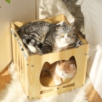 고양이 원목 숨숨집 우드 모형 방묘창 놀이 호텔 단층 펫하우스 의자 수납 해먹 캣타워 텔레비전 수상기 대금 M 34 34 33cm : 멀리갈일없지샵