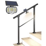 야외 계단용 핸드레일, 태양광 데크 조명이 있는 3단계 실내 현관/데크용 검은색 : Ru-mi store