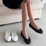 [H3268] 비즈 스팽글 반짝이 밴딩 플랫슈즈 여성 데일리 슈즈 : 새로이클라쓰