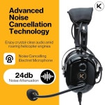 모노, 24dB 패시브 NRR, 노이즈 캔슬링 마이크, 젤 이어 씰, 조절 가능한 헤드밴드, U 174 플러그 및 헤드셋 가방이 포함된 KORE 항공 H1... 