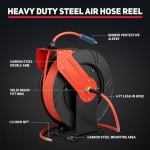 에어 호스 릴, 1.9CM(3/8인치) X 182.9M(66피트) 접이식 더블 암 및 자동 되감기 공기 압축기 최대 300PSI 툴 천장/벽 마운트용 1.8M(6피트)... 