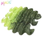 매직 헤어 바디 웨이브 크로 셰 뜨개질 머리 24 인치 부드러운 긴 합성 끈 포니 테일 확장 옹 브르 블루 그린 익스텐션 : 오빈유통