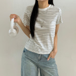 아우아(AUA) [3컬러] 데일리 슬림 스트라이프 반팔티 / 여름 기본티 화이트, FREE(One size) : 아우아AUA