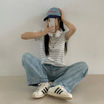 아우아(AUA) [3컬러] 데일리 슬림 스트라이프 반팔티 / 여름 기본티 화이트, FREE(One size) : 아우아AUA