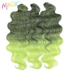 매직 헤어 바디 웨이브 크로 셰 뜨개질 머리 24 인치 부드러운 긴 합성 끈 포니 테일 확장 옹 브르 블루 그린 익스텐션 : 오빈유통