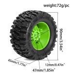 RC 4pcs 90mm 몬스터 트럭 버기 타이어 휠 Hex dla TRAXXAS E-Revo MJX 16207 SCY HBX 1/16 자동차 업그레이드 부품 : 주호유통