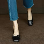 수제화 플랫 핸드메이드 가죽 프랑스산 부드러운 리본 매듭 얕은 입구 싱글 슈즈 여성용 소프 : 프리브몰