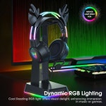 탈착식 사슴 귀, RGB 조명, PC, PS4, PS5, Xbox, 스위치, 스테레오 서라운드 사운드, 자동 조절 헤드밴드용 마이크가 장착된 유선 오버 이어... 