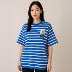 여름 스트라이프 단가라 라운드 반팔 티 오버핏 2컬러 블루 블랙 : 제네라 ZENELA