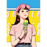소프트 아이스크림 바 걸 여자 소녀 카페 베이커리 ice bar 콘 식당 간식 파르텔 벽지 시트지 롤스크린 : 으뜸데코