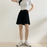 썸머핏 하이웨스트 뒷밴딩 버뮤다팬츠 5부 반바지 여름 데일리룩 와이드핏 블랙, M : Mode
