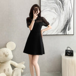 LKLYQ009 여성 프렌치 빅사이즈  미디 여름 펀칭 원피스 : 빅사이즈 의류 신발 전문