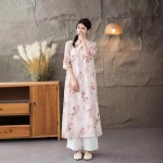 여성 여름 모시 사선 프린트 톱 차이나 빈티지 원피스 마 A129 원픽3 : 트레블24