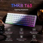 TMKB T63 게이밍 키보드, 60 무선 기계식 블루투스/2.4G/타입-C, 컴팩트 63 키 고스팅 방지, RGB 백라이트, 클릭키 블루 스위치 - 흰색... 