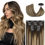 우키라 클립 인 휴먼 헤어 익스텐션 - 18 인치 7 개 발라이지 레미 초콜릿 브라운에서 카라멜 블론드 70g : 인선상사06