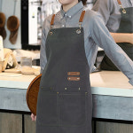 레더원 캔버스 방수 앞치마 주방 카페 그레이) 공방 바리스타 작업용 미용실 미용사 애견 : 산토코리아