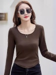 새로운 U넥 긴팔 슬림핏 여성 기본 티셔츠 다용도 이너 티셔츠 : Hope Store