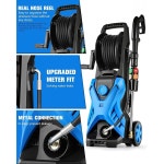 5000 PSI 2.8 GPM 전기 압력 세척기 고출력 조절 가능 2500PSI-5000PSI, 33FT 익스텐션 호스 릴, 4개의 노즐 및 자동차/펜스/드라이브웨이... 